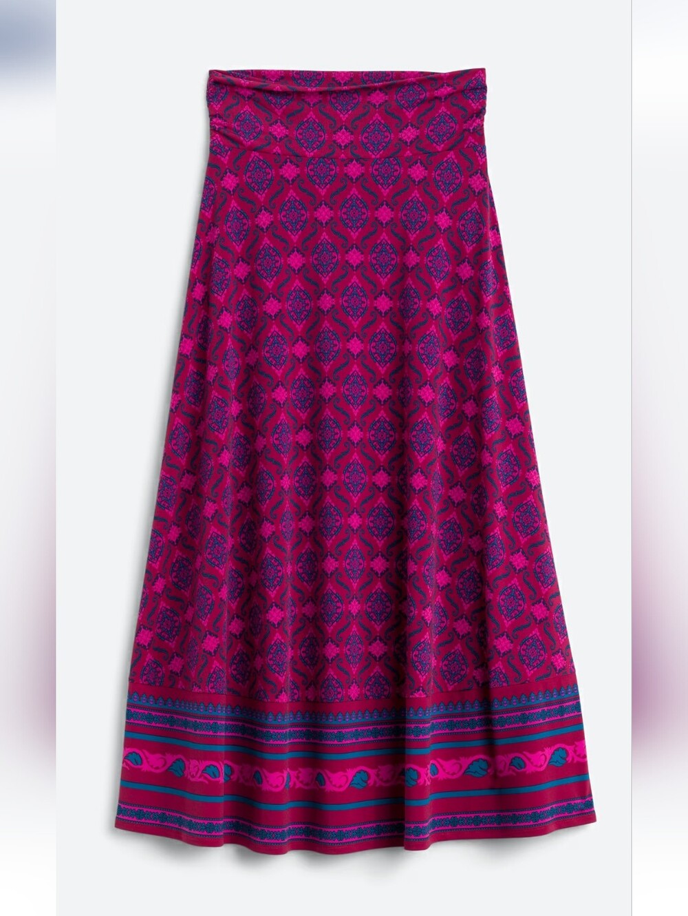 Magenta Patterned Maxi Skirt with Border Detail